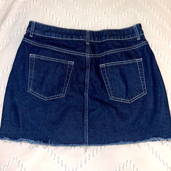 TOPSHOP Moto dark wash frayed hem denim mini skirt size 14 - Picture 4 of 7